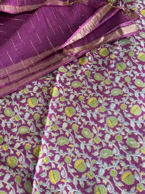 Pastel Mauve Chanderi Silk Saree with Floral Print
