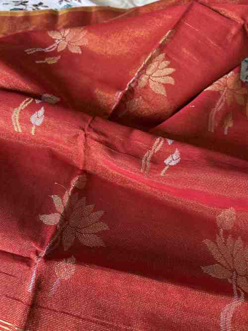 Rust Orange Tissue Linen Saree